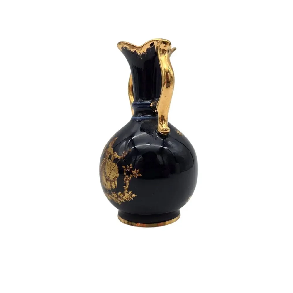 Vintage Limoges France Cobalt Blue Gilded Miniature Vase Gold Courting Couple 5